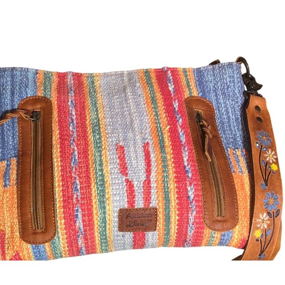 American Darling Bag Woven Fringe Shoulder Bag Floral Leather Strap Multi-Color - Picture 13 of 16
